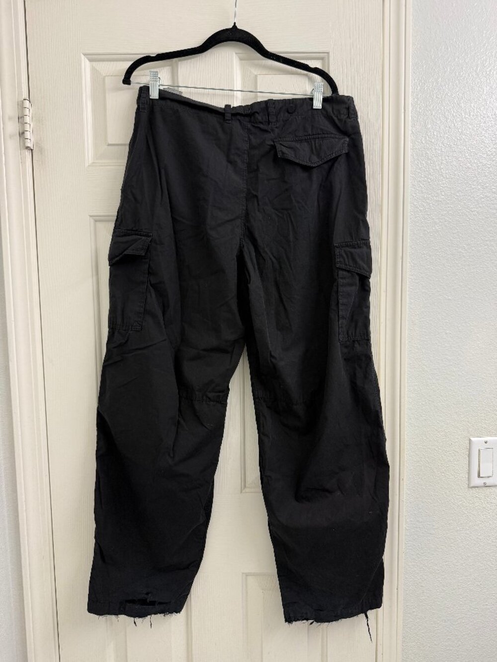 Our Legacy Black Cargo Pants Size 50 Distressed Raw Hem Utility